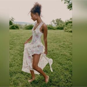 free people hi hello midi dress NEW FREE PEOPLE SECRET IBIS COMBO HI HELLO SMOCKED LACE STRAPLESS MIDI DRESS  L